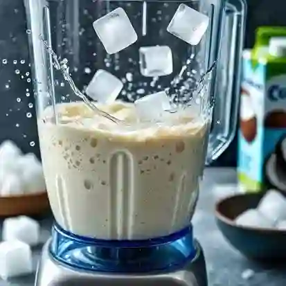 Adding ice while making coconuts milk shake