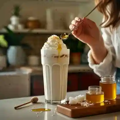 Adjust honey in a glass of coconut milkshake