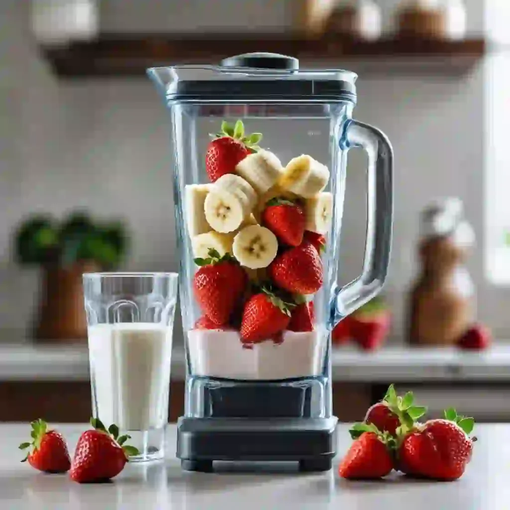 strawberry, banana and milk mixed in blender