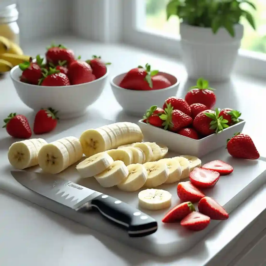preparing your banana and strawberry for the milkshake