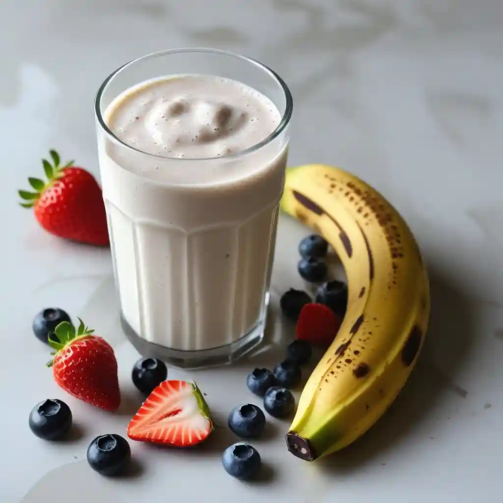 A refreshing glass of milk next to a yellow banana, representing a nutritious.