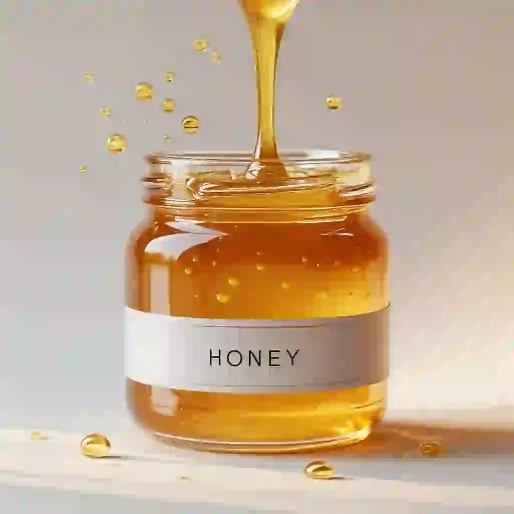 A jar of honey tipped