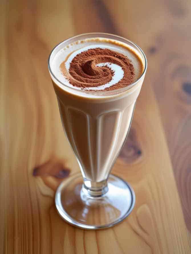 A glass of coffee topped with a rich swirl of chocolate, creating an inviting and indulgent beverage presentation.
