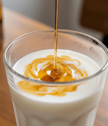 A glass of golden turmeric milk, topped with a sprinkle of spices